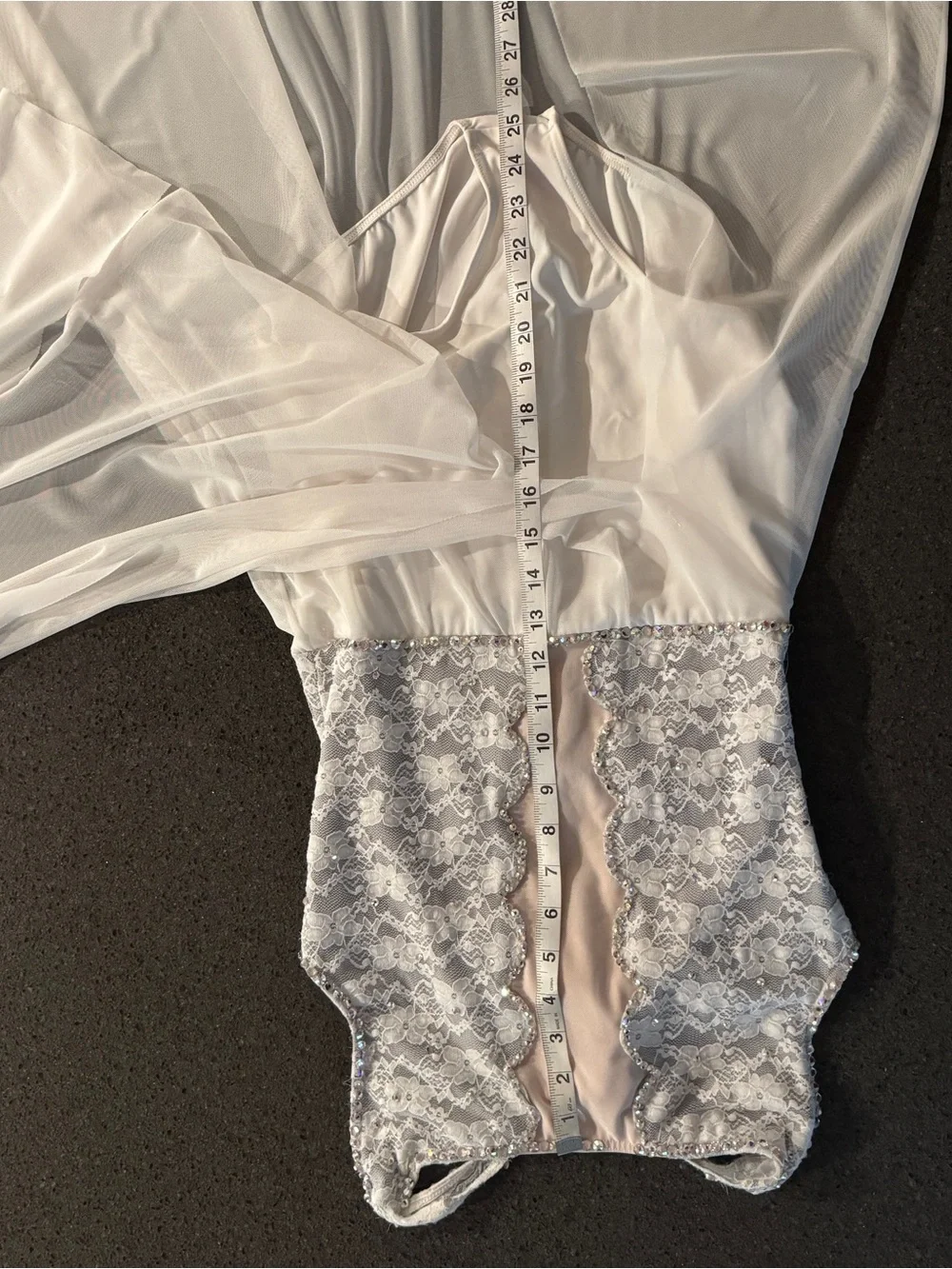balera White Lace Bodice Sheer Mesh Prom Dress
